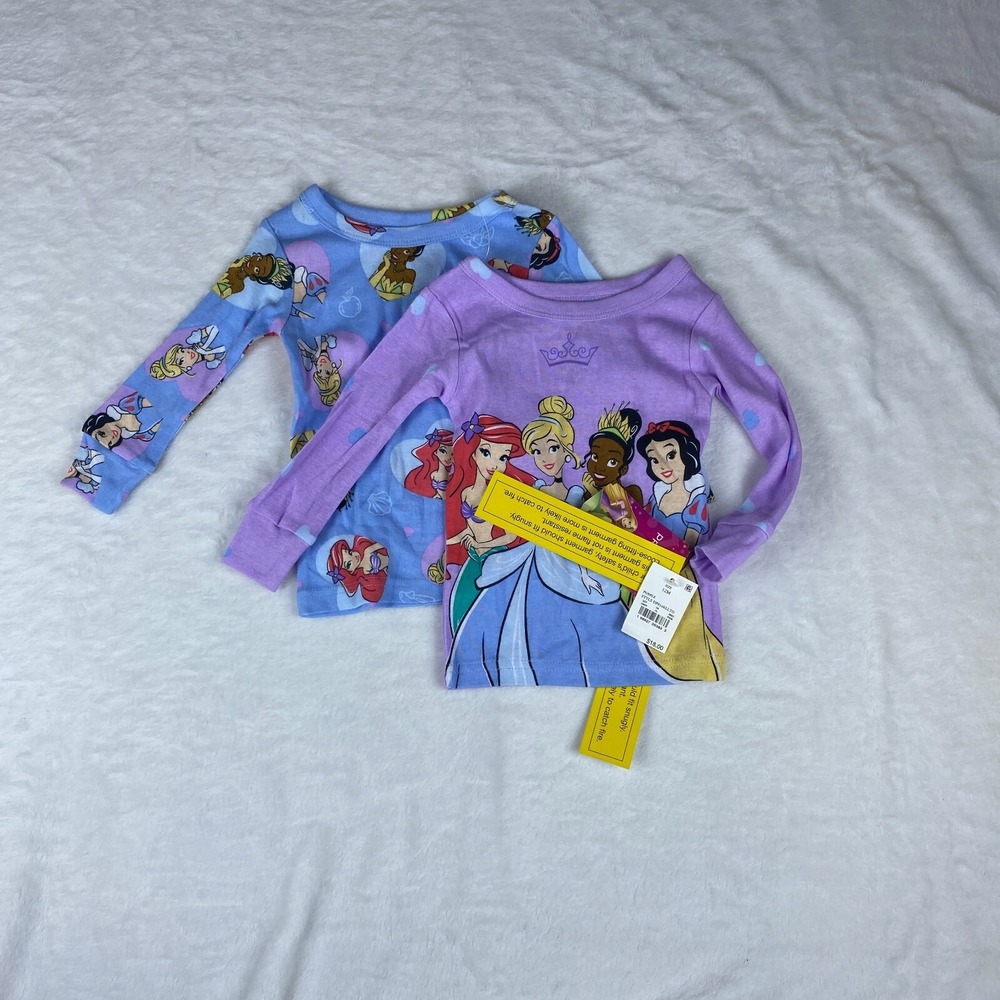 Disney Princess Lot of 2 Pajama Top Girls 12M Purple Cartoon Characters Snug Fit